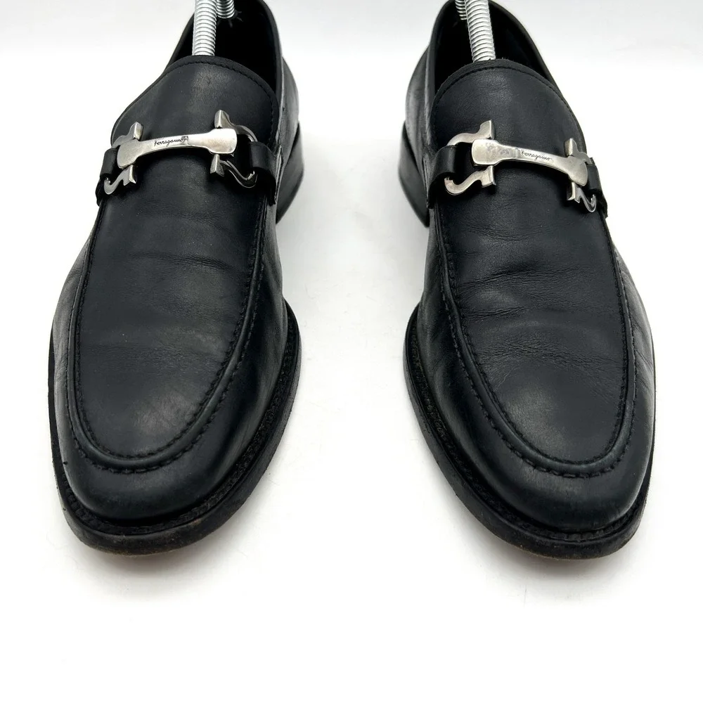 Salvatore Ferragamo Mens Size 7 EE Wide Black Leather Horse Bit Loafers - Picture 3 of 14